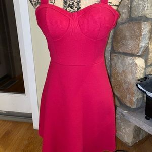 Hot pink dress with scalloped skirt